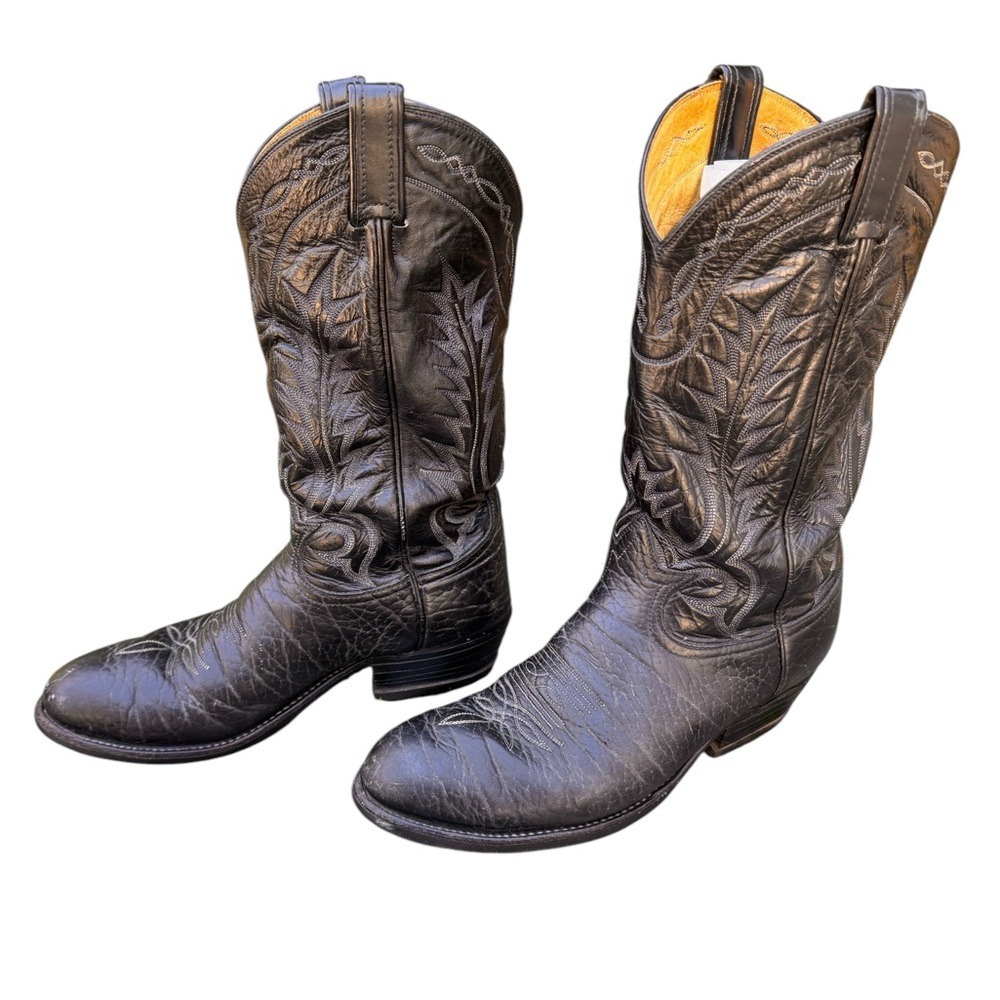 Tony Lama Black Leather Vintage Cowboy Boots Men's 8D Vintage Western USA in GUC - Picture 5 of 15